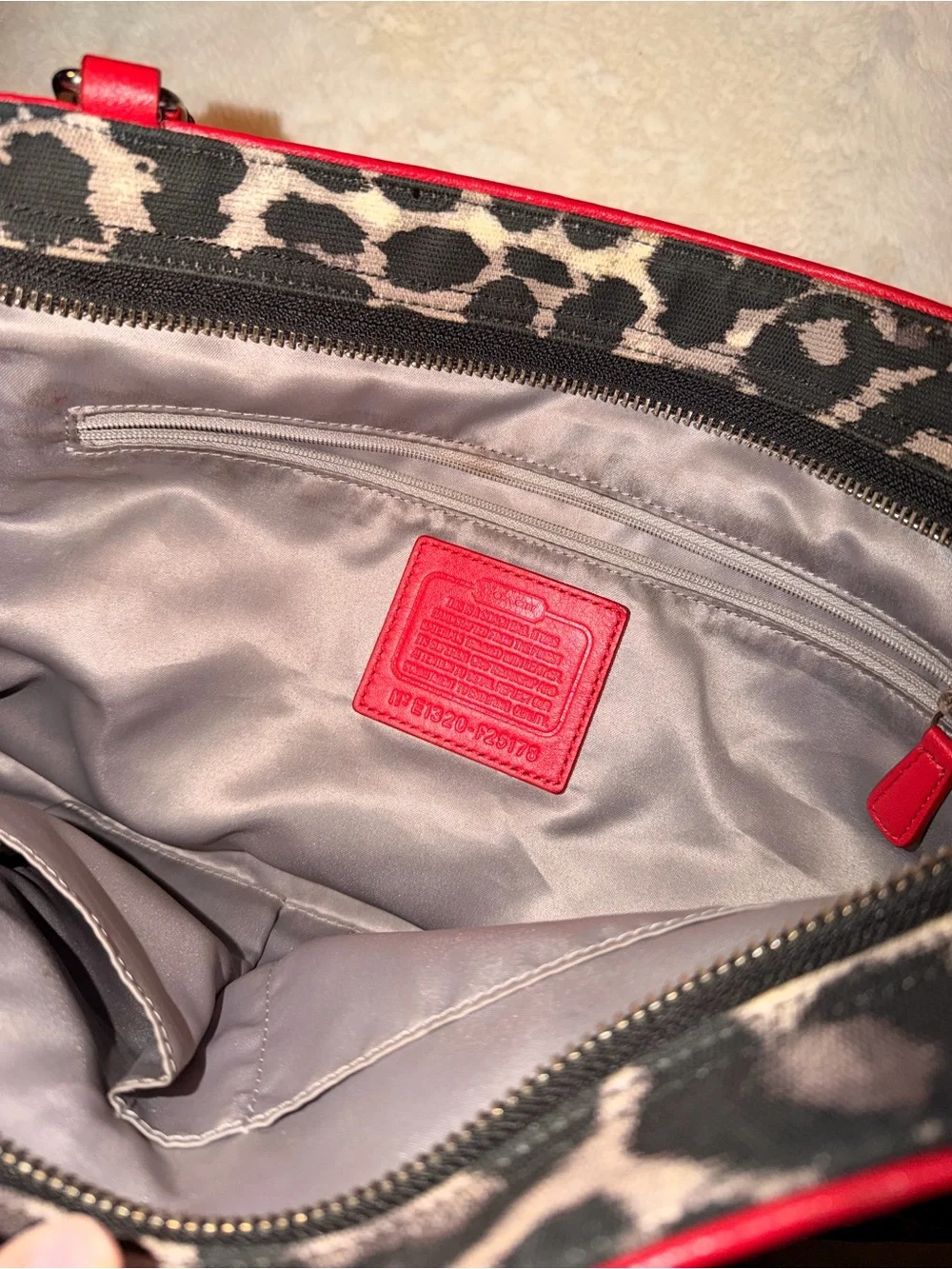 Coach Leopard-Print Tote with Red Leather Accents